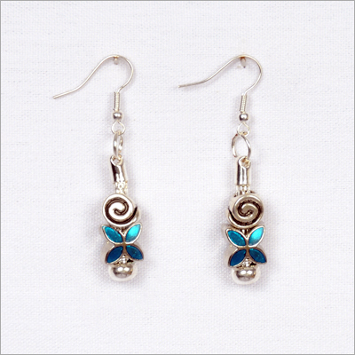 Blue Metallic Flower Earrings