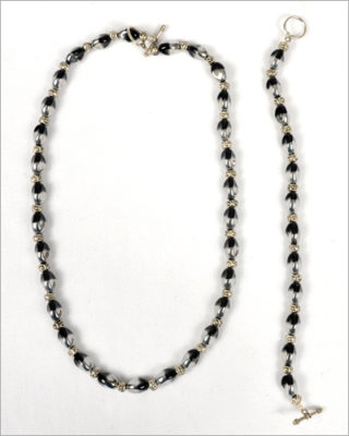 Black Beaded Jewelry Set with Silver Accents