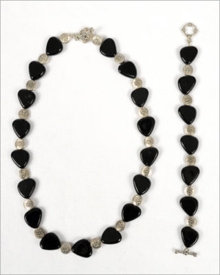 Obsidian Black and Silver Beaded Jewelry Set