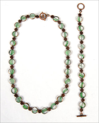 Green and Copper Bead Jewelry Set