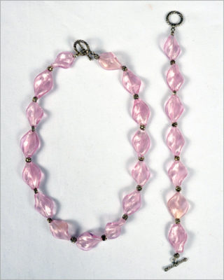 Pink Ribbon Glass Beaded Jewelry Set