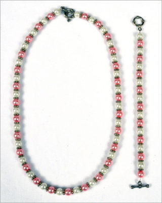Pink and White Pearl Bead Jewelry Set