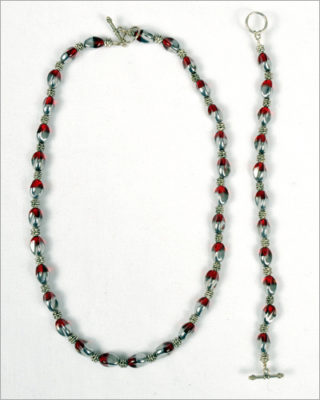Red and Silver Beaded Jewelry Set