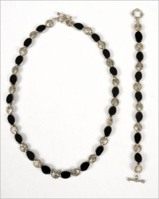 Silver and Black Beaded Jewelry Set