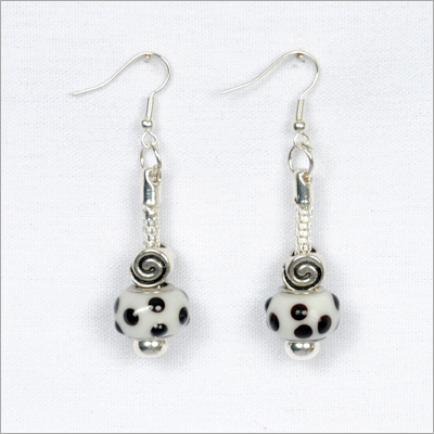 White with Black Polka Dot Earrings