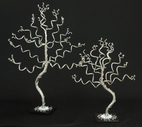 Small and Medium Handmade Wire Tree Sculpture on Tile