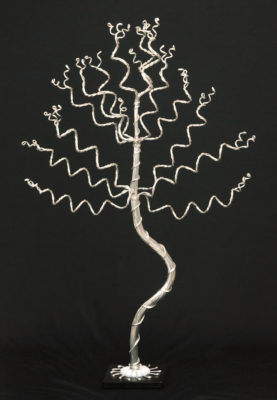 Handmade Wire Tree Sculpture - Medium Tall Silver on Tile