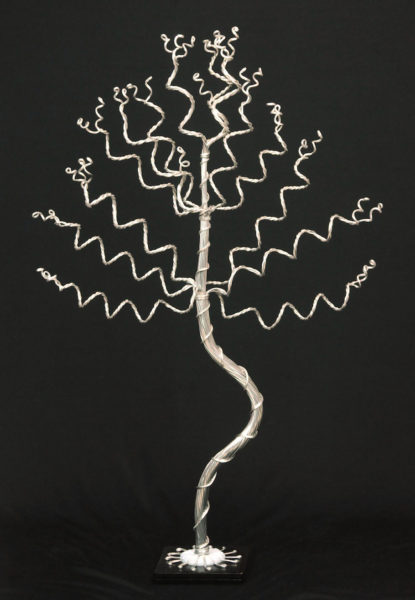 Handmade Wire Tree Sculpture – Medium Tall Silver on Tile