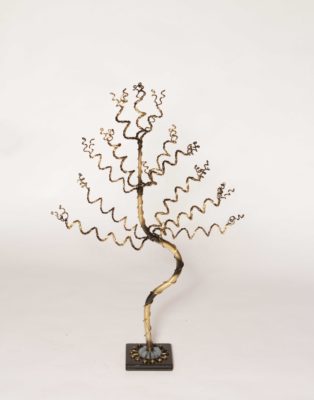 Medium Tall Black & Gold Jewelry Tree on Black Base