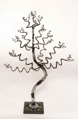 Medium Black & Silver Jewelry Tree on Black Base