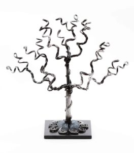 Mini Black & Silver Jewelry Tree on Black Base