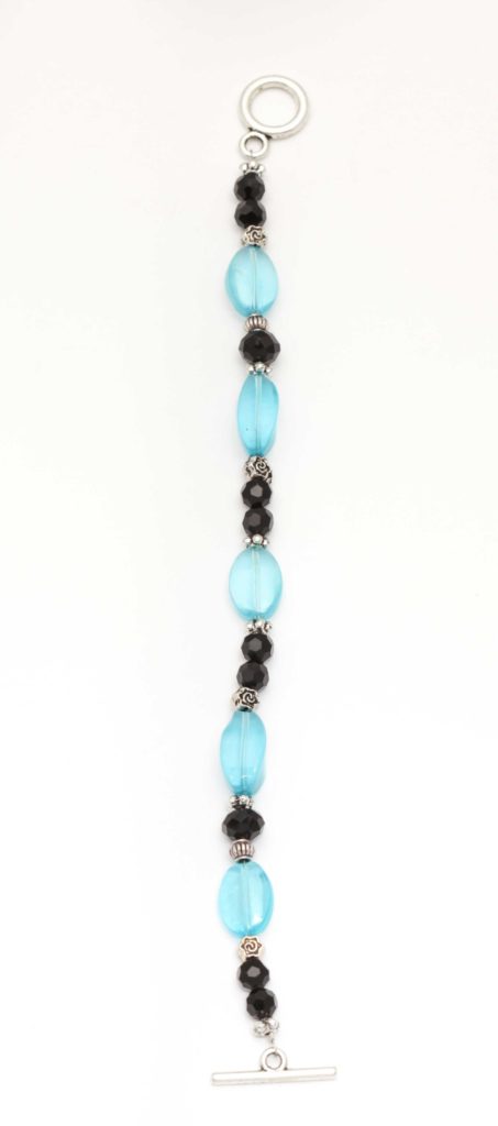 Aqua Glass & Black Handmade Bracelet