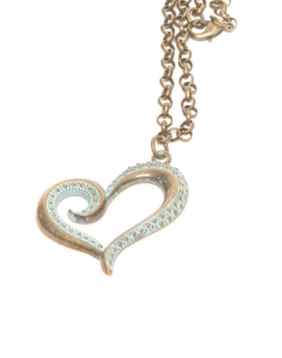 Antique Brass & Blue Heart Pendant Necklace