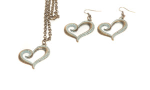 Antique Brass Heart Pendant Necklace and Earring Set - BEST SELLER!