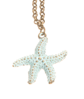 Antique Brass & Blue Starfish Necklace