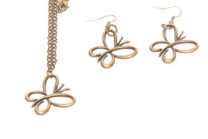 Antique Brass Butterfly Necklace and Earring Set