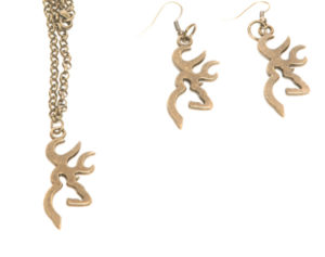 Antique Brass Deer Necklace and Earring Set