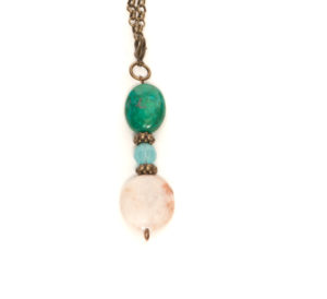 Antique Brass Pendant with Green &White Stones