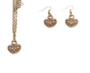 Antique Brass Small Heart Necklace and Earring Set