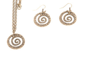 Antique Brass Spiral Pendant Necklace and Earring Set - BEST SELLER!