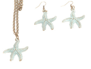 Antique Brass Starfish Pendant Necklace and Earring Set