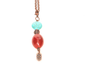 Copper & Bronze Dangling Pendant with Small Cross Necklace