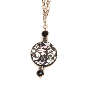 Silver Plated Black & Silver Dangling Pendant Necklace