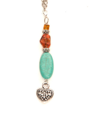 Silver Plated Beaded Turquoise & Brown Dangling Pendant