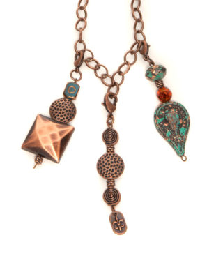 3 Pendant Patina, Copper & Bronze with Fleur De Lis Dangling Necklace