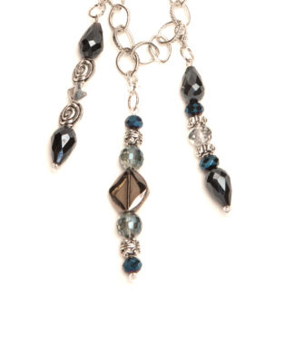 3 Pendant Silver plated Blue and Gray Metallic Necklace