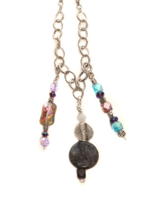 3 Pendant Silver Plated Necklace with Stone & Glass Variety