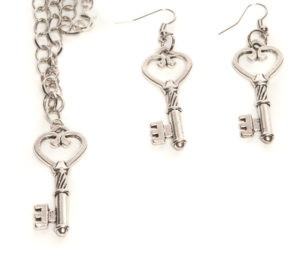 Silver Plated Key Necklace and Earring Set
