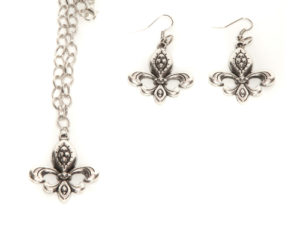 Silver Plated Fleur De Lis Necklace and Earring Set