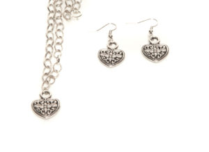 Silver Plated Heart Pendant Necklace & Earring Set
