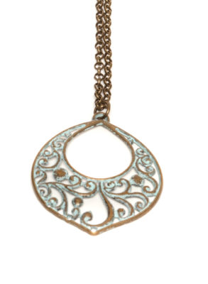Antique Brass & Blue Designer Pendant Necklace
