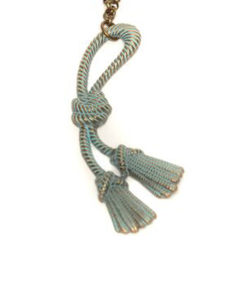 Antique Brass & Blue Rope Pendant Necklace