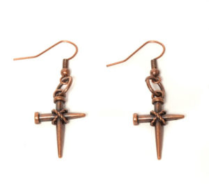 Cross Nail Earrings - Copper Colored