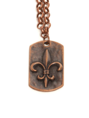 Dog Tag Fleur De Lis Necklace - Copper Colored