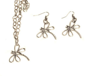 Dragonfly Necklace & Earring Set - Silver Plated