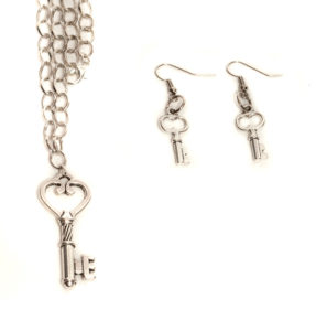 Key Necklace & Earring Set - Silver Plated