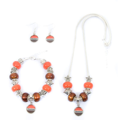 Cleveland Browns Necklace, Bracelet, Earring Set - 3 Piece Jewelry Set - Large Hole