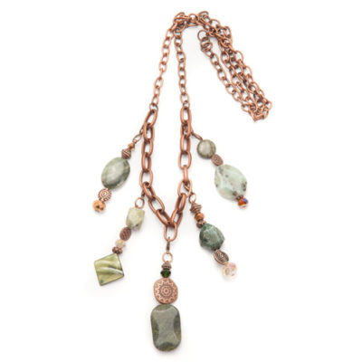5 Headpin Antique Copper Necklace with Green Stones