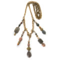 5 Pendant Antique Brass with Black & Amber Beads