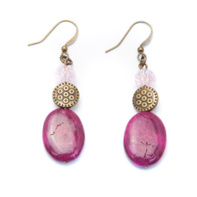 Antique Brass Earrings with Raspberry Stones