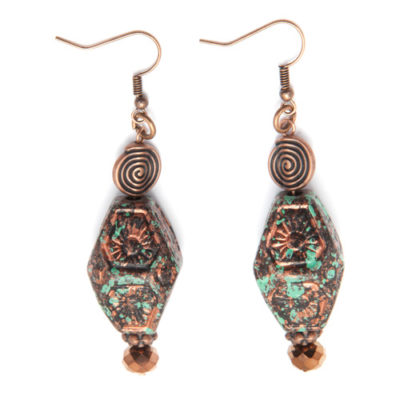Antique Copper Earrings with Large Patina Bead