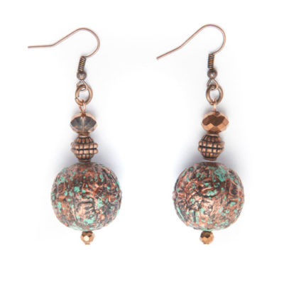 Antique Copper Earrings with Round Patina Beads