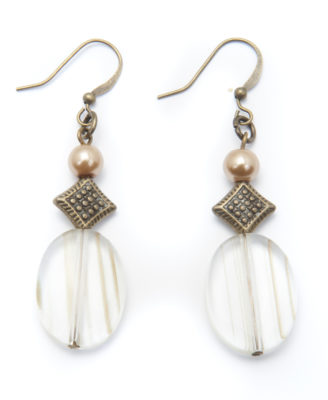 Antique Brass Earrings with Clear Beads and Pearls