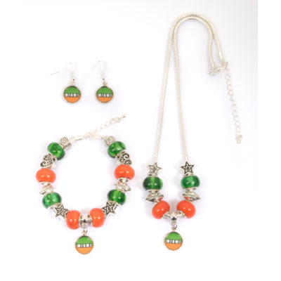 Miami Hurricanes Necklace, Bracelet, Earrings Set - Large Hole, Handmade