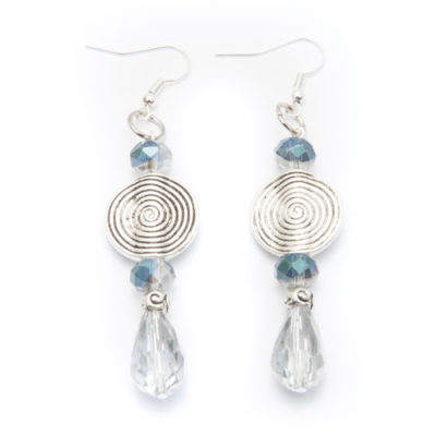 Silver Dangling Earrings with Silver Blue Bead Accents