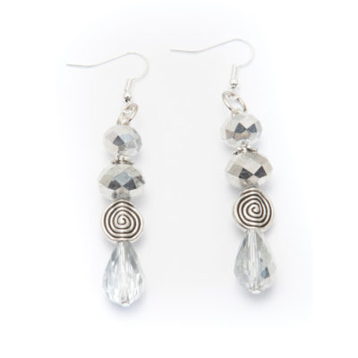 Silver Plated Dangling Earrings with Silver Beads and Spirals